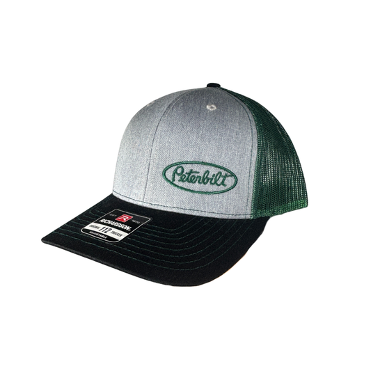 Richardson 112 Gray Mesh Peterbilt Logo Green Mesh Trucker Cap