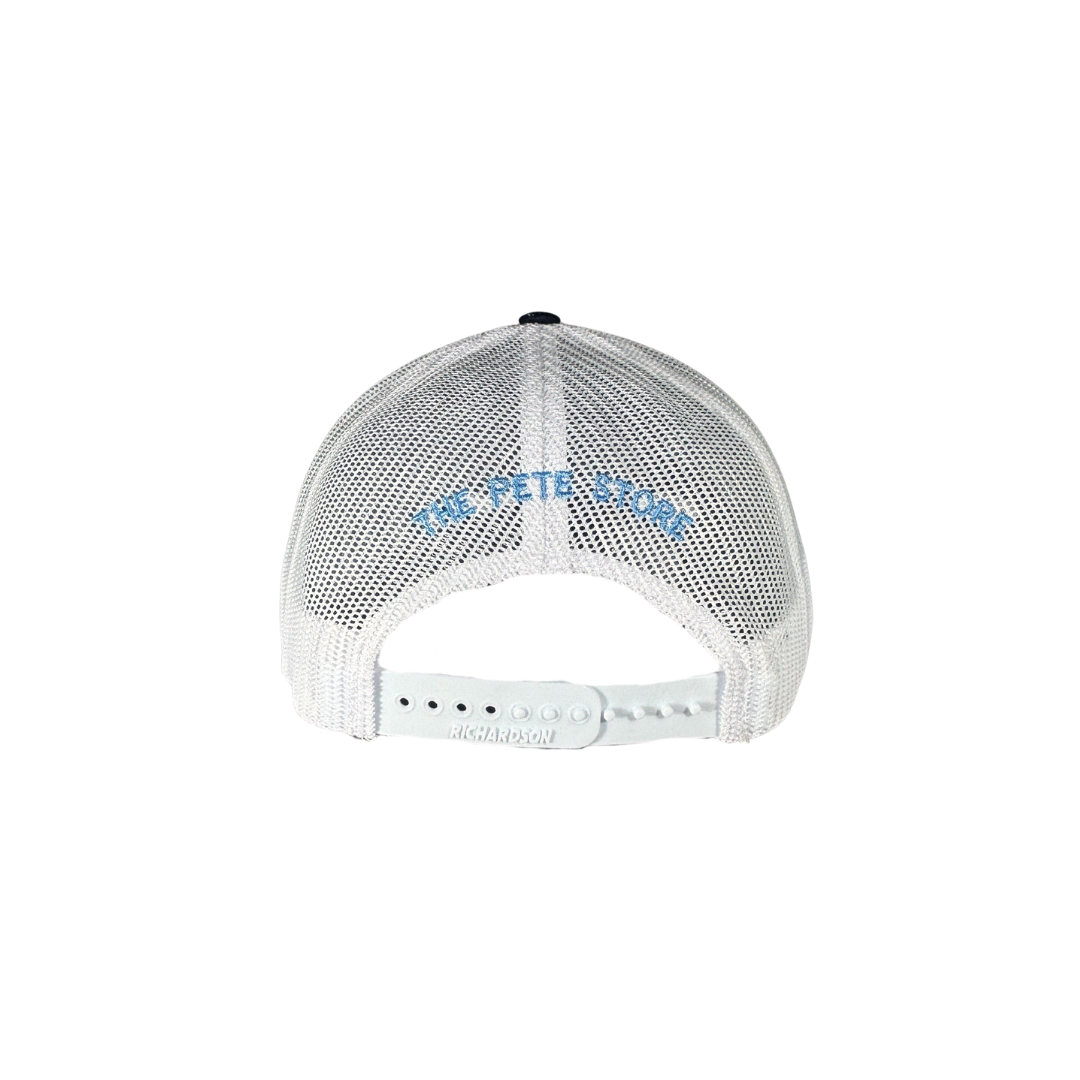 Richardson 112 Light Blue , Navy, and White Peterbilt Logo Mesh Trucker Cap