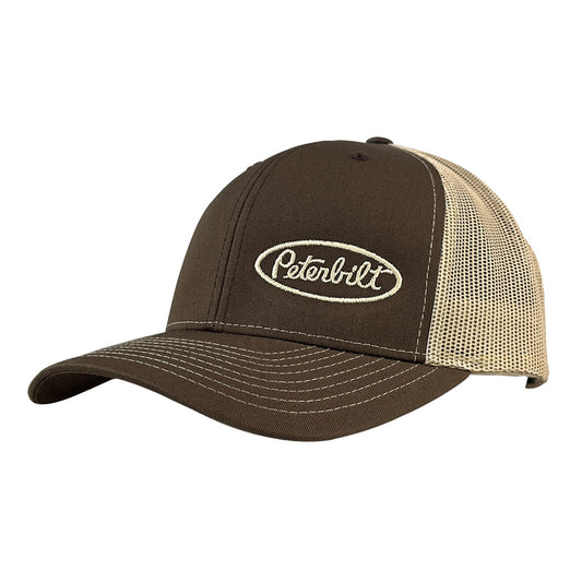 Classic Brown and Tan Mesh Peterbilt logo Trucker Cap