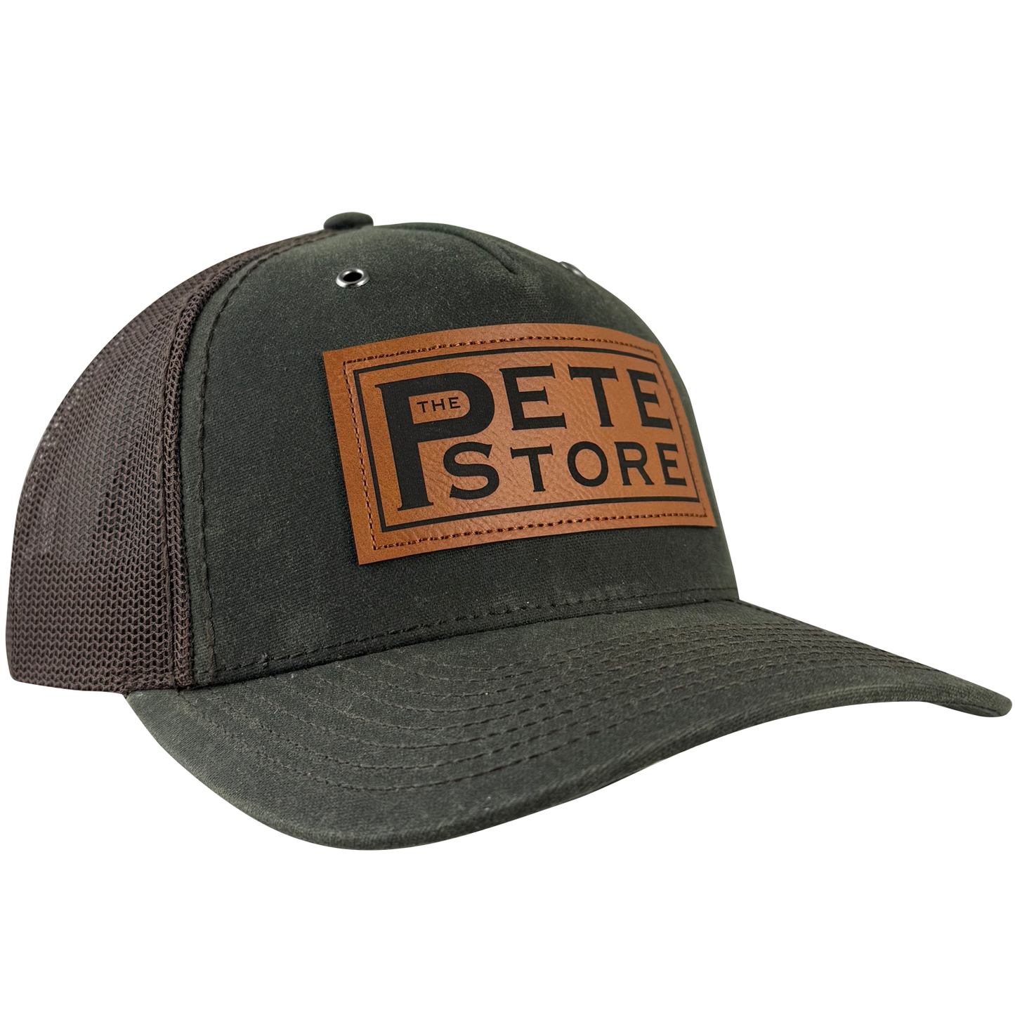 Classic Waxed Cotton Trucker Cap with Pete Store Leather Patch