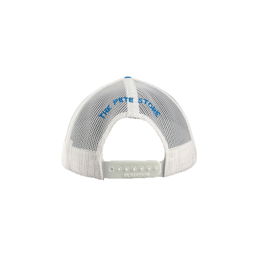 Classic Blue and White Peterbilt Logo with Mesh Trucker Cap