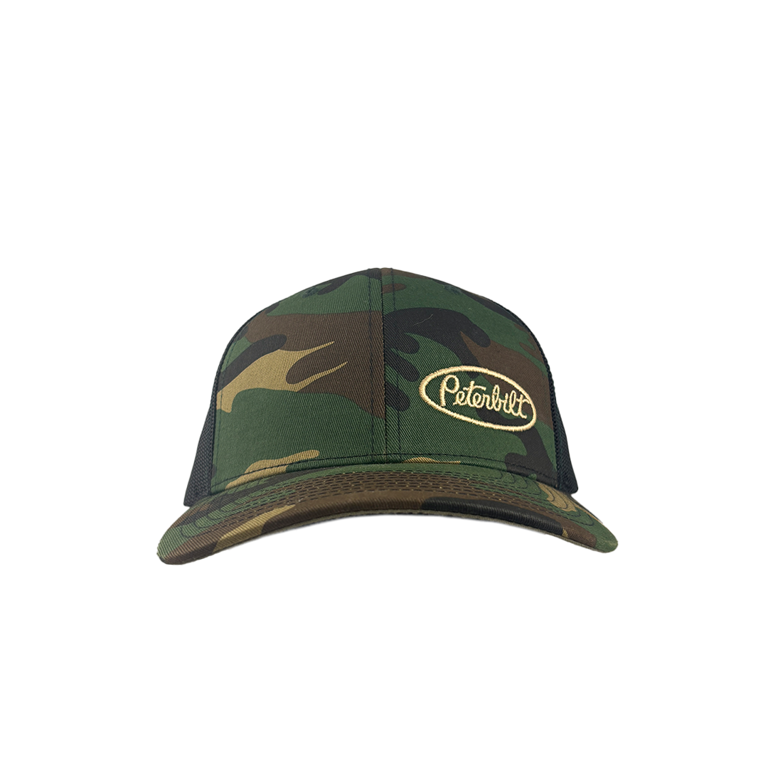 Classic Army Camo and Peterbilt Logo Mesh Trucker Cap