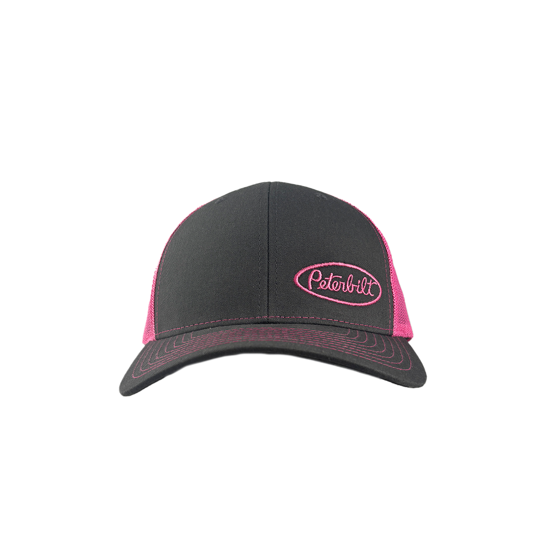 Classic Gray and Pink Peterbilt Logo with Mesh Trucker Cap