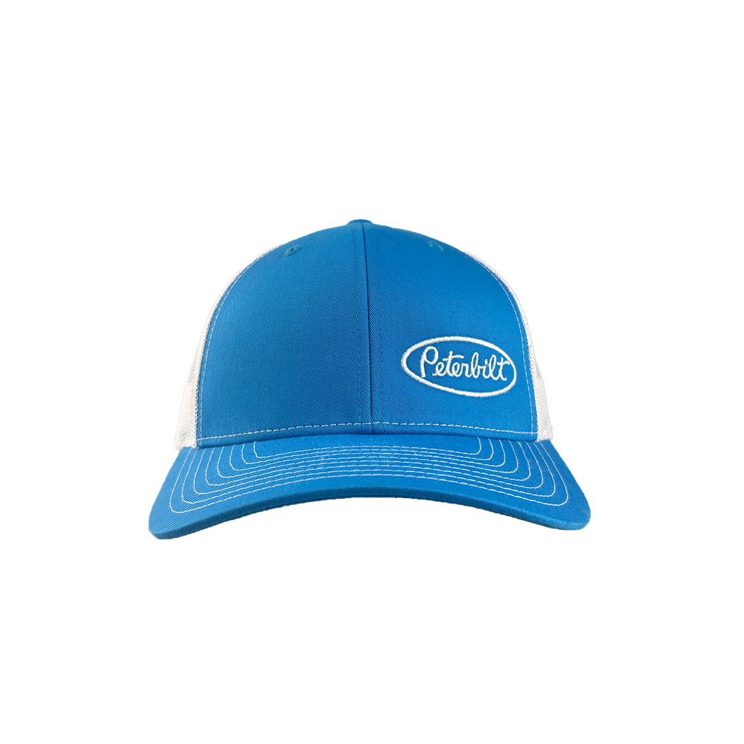 Classic Blue and White Peterbilt Logo with Mesh Trucker Cap