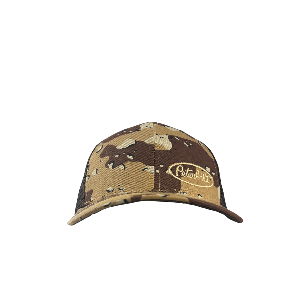 Desert Camo and Brown Peterbilt Logo with Mesh Trucker Cap