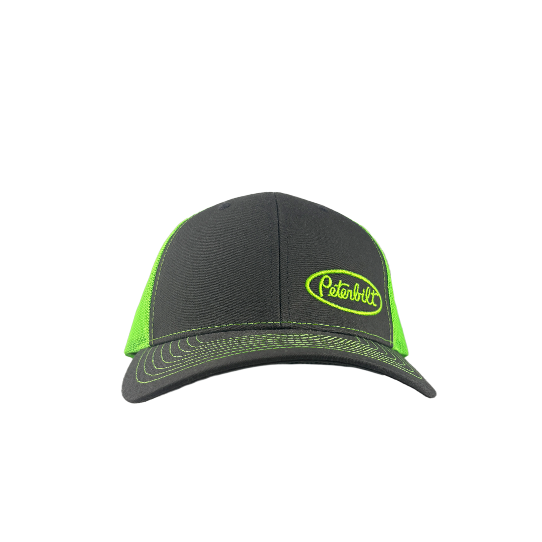 Classic Gray and Neon Green Peterbilt Logo with Mesh Trucker Cap