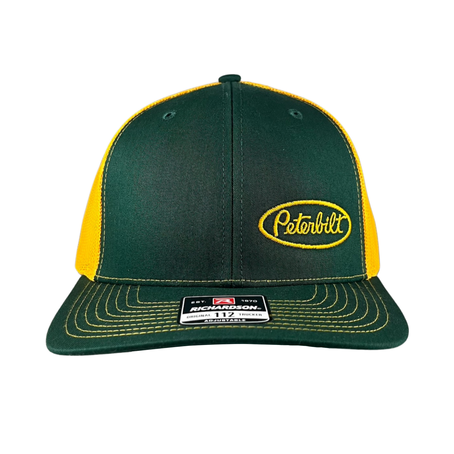Classic Forest Green and Yellow Peterbilt logo Trucker Cap