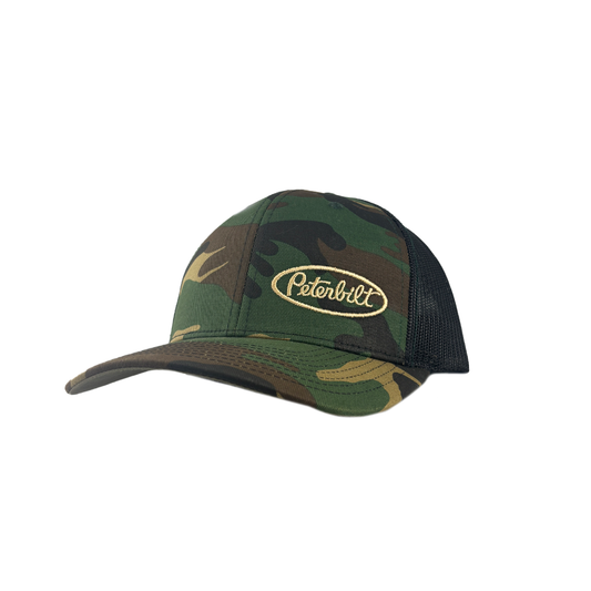 Classic Army Camo and Peterbilt Logo Mesh Trucker Cap