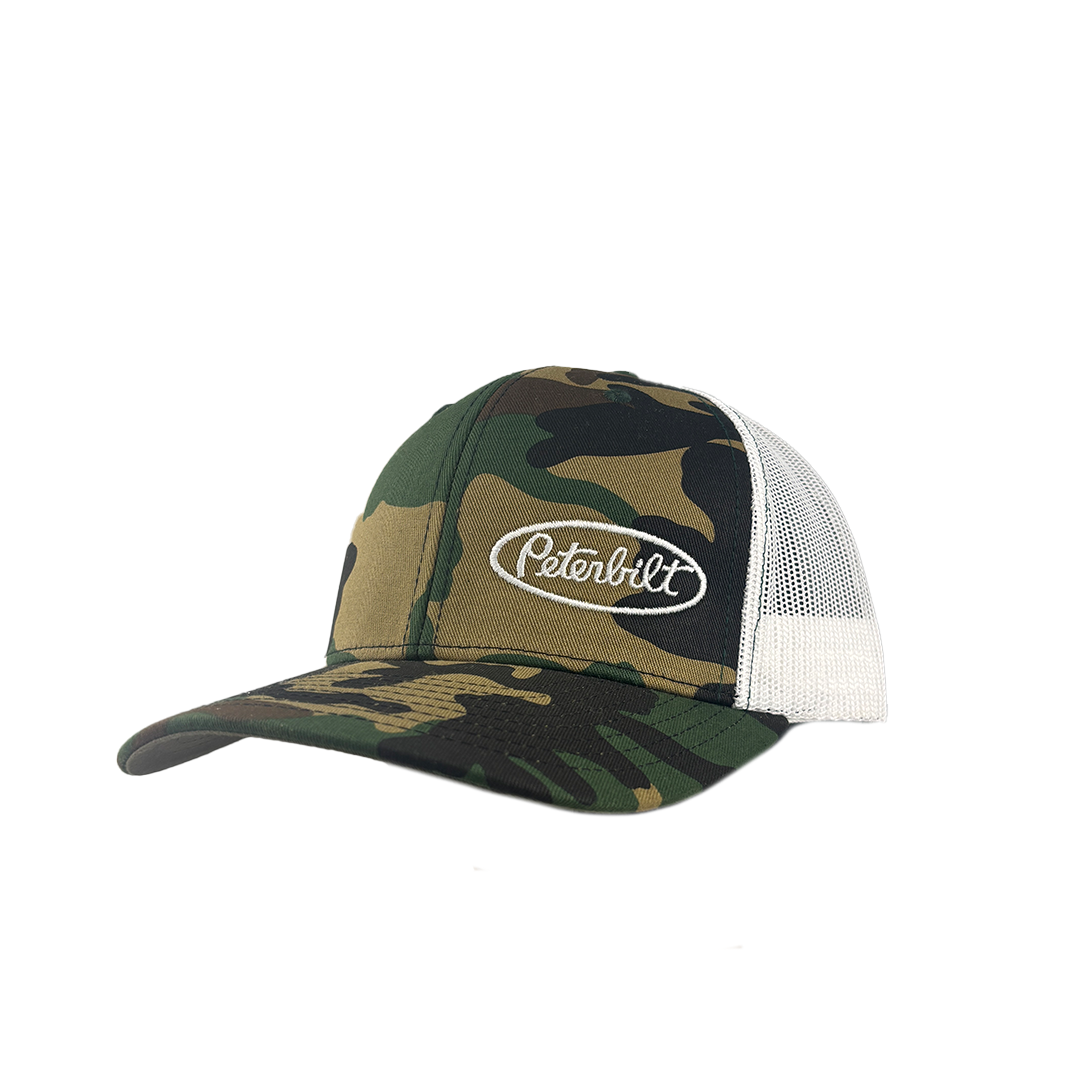 Classic Army Camo and Peterbilt Logo Mesh Trucker Cap