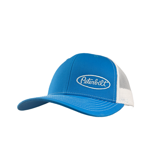Classic Blue and White Peterbilt Logo with Mesh Trucker Cap