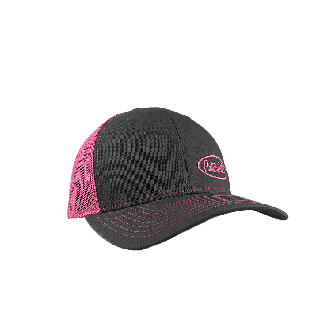Classic Gray and Pink Peterbilt Logo with Mesh Trucker Cap