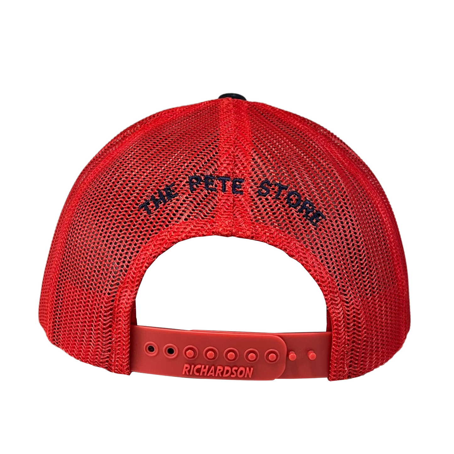 Classic Navy Blue and Red Peterbilt logo Trucker Cap