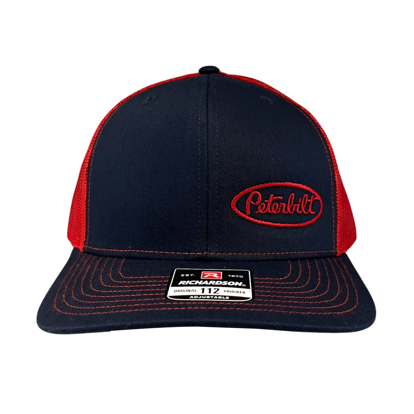 Classic Navy Blue and Red Peterbilt logo Trucker Cap