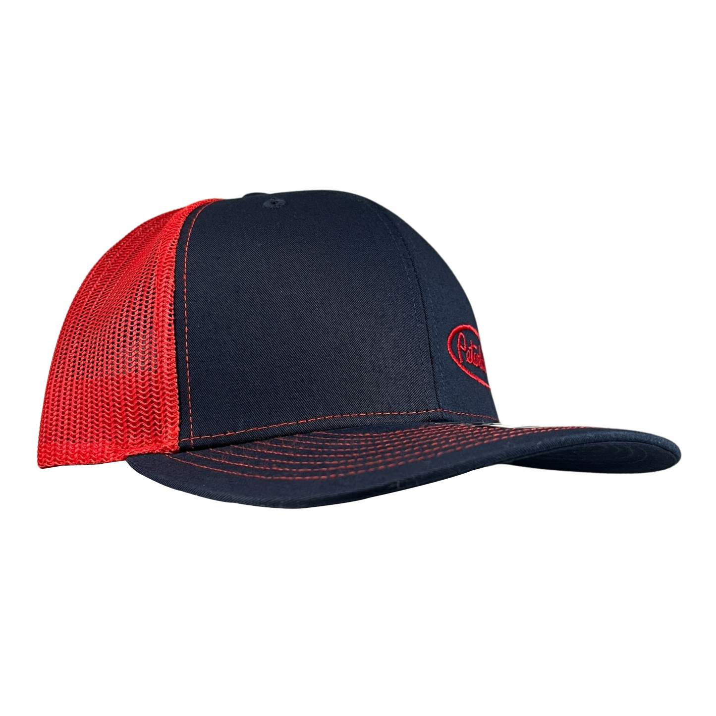 Classic Navy Blue and Red Peterbilt logo Trucker Cap