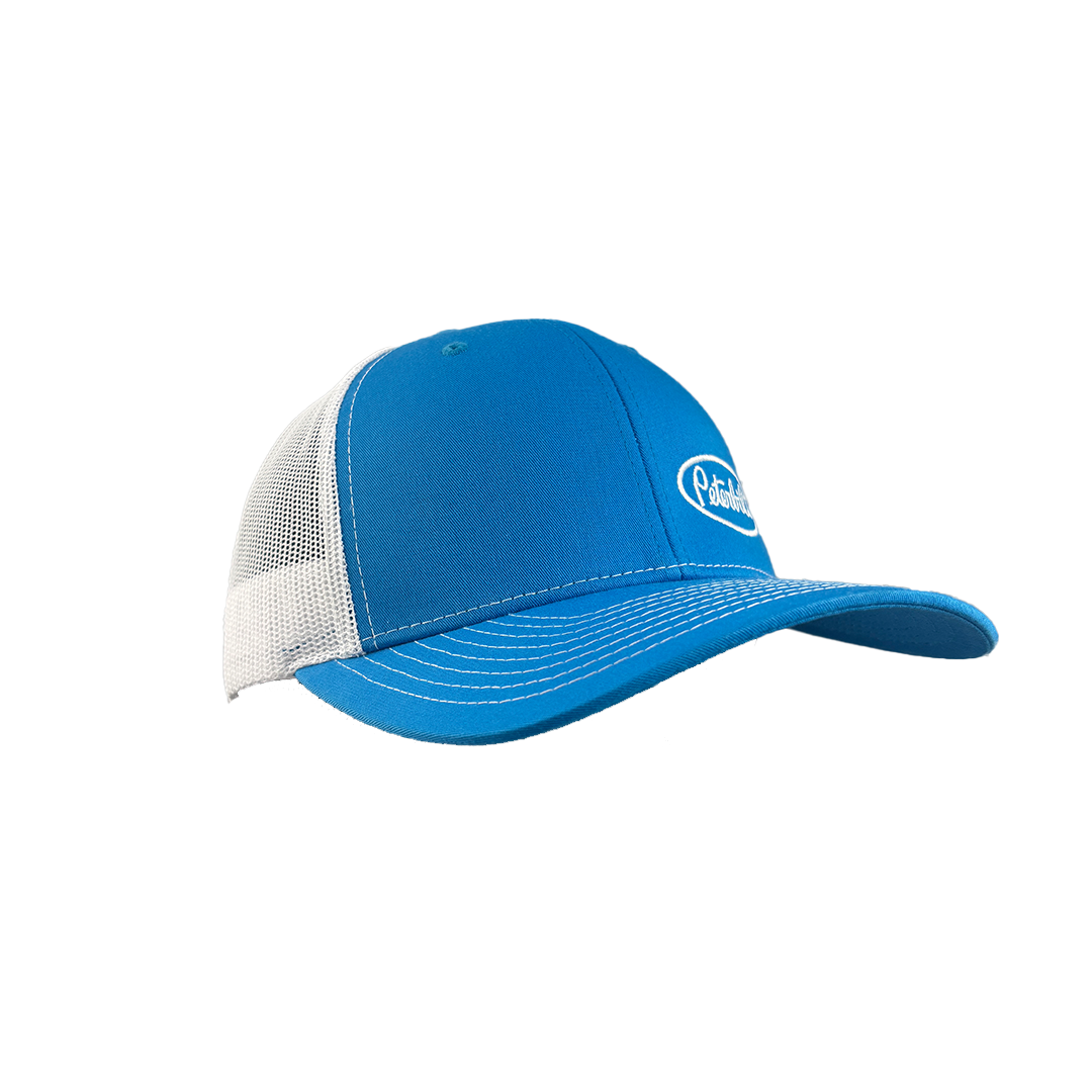 Classic Blue and White Peterbilt Logo with Mesh Trucker Cap