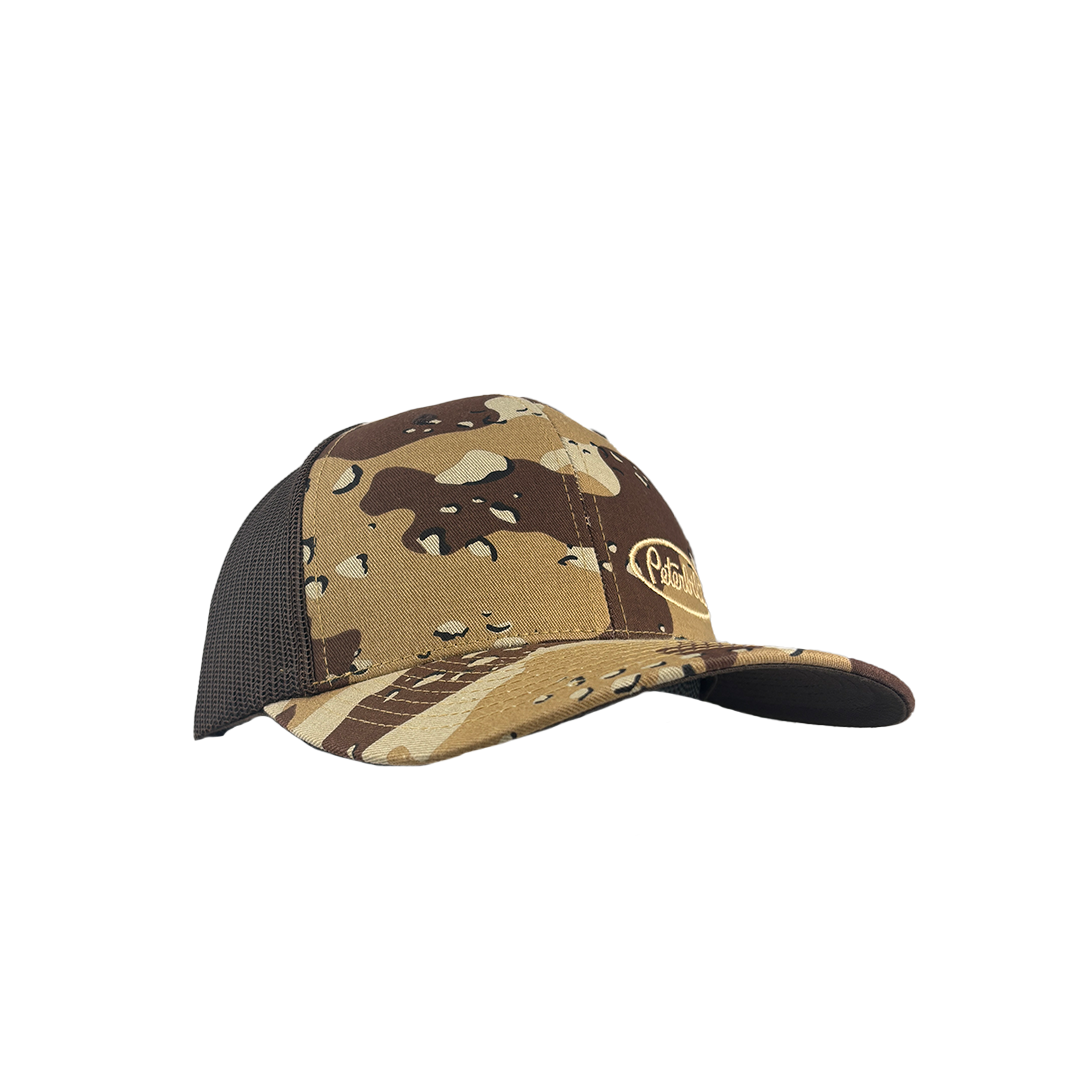 Desert Camo and Brown Peterbilt Logo with Mesh Trucker Cap