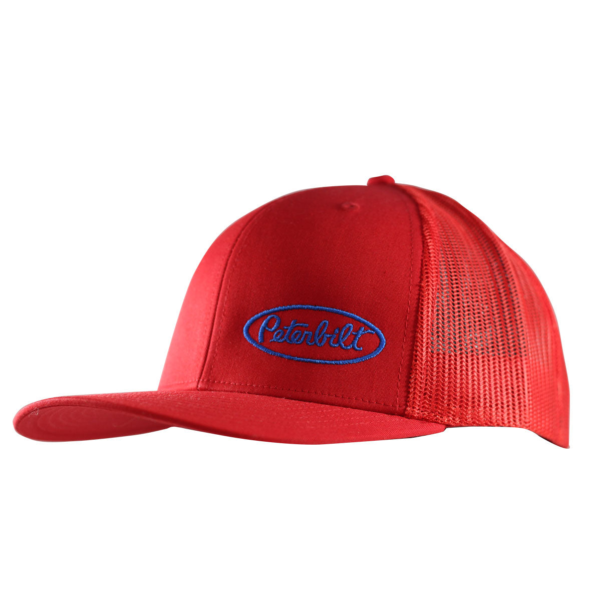 Classic Red Mesh Trucker Cap Blue Peterbilt Logo
