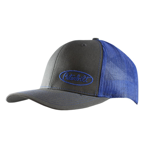 Peterbilt Classic Gray and Royal Blue Logo with Mesh Trucker Cap