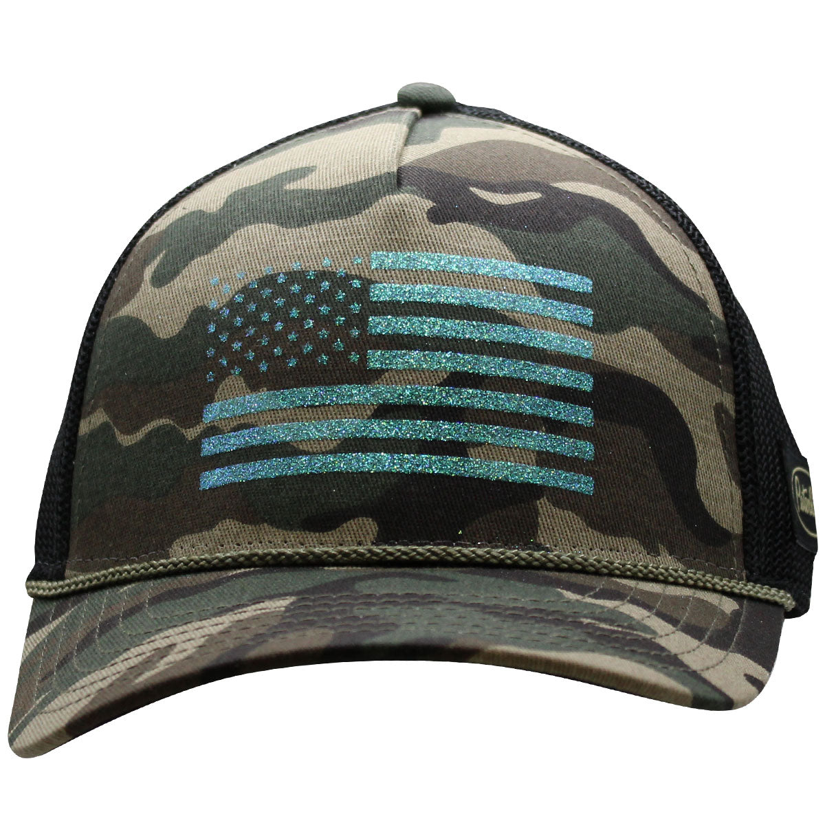 Peterbilt Camo Glitter Flag Mesh Hat