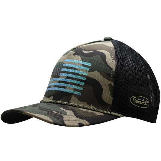 Peterbilt Camo Glitter Flag Mesh Hat