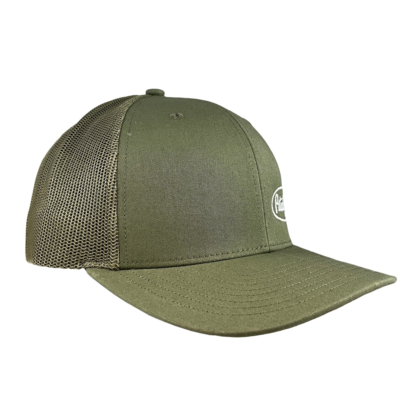 Classic Army Green Peterbilt Logo Trucker Cap with American Flag