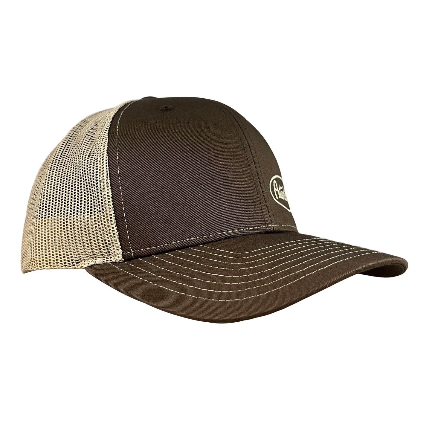 Classic Tan and Brown Peterbilt Logo Trucker Cap with American Flag