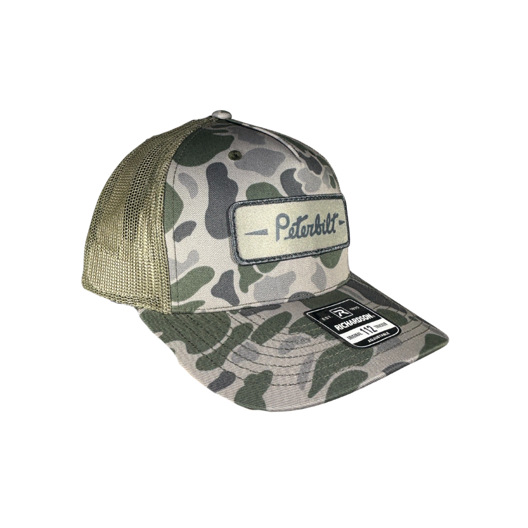 Richardson 112 Heritage Marsh Duck Camo Embroidered Peterbilt Patch Mesh Trucker Cap