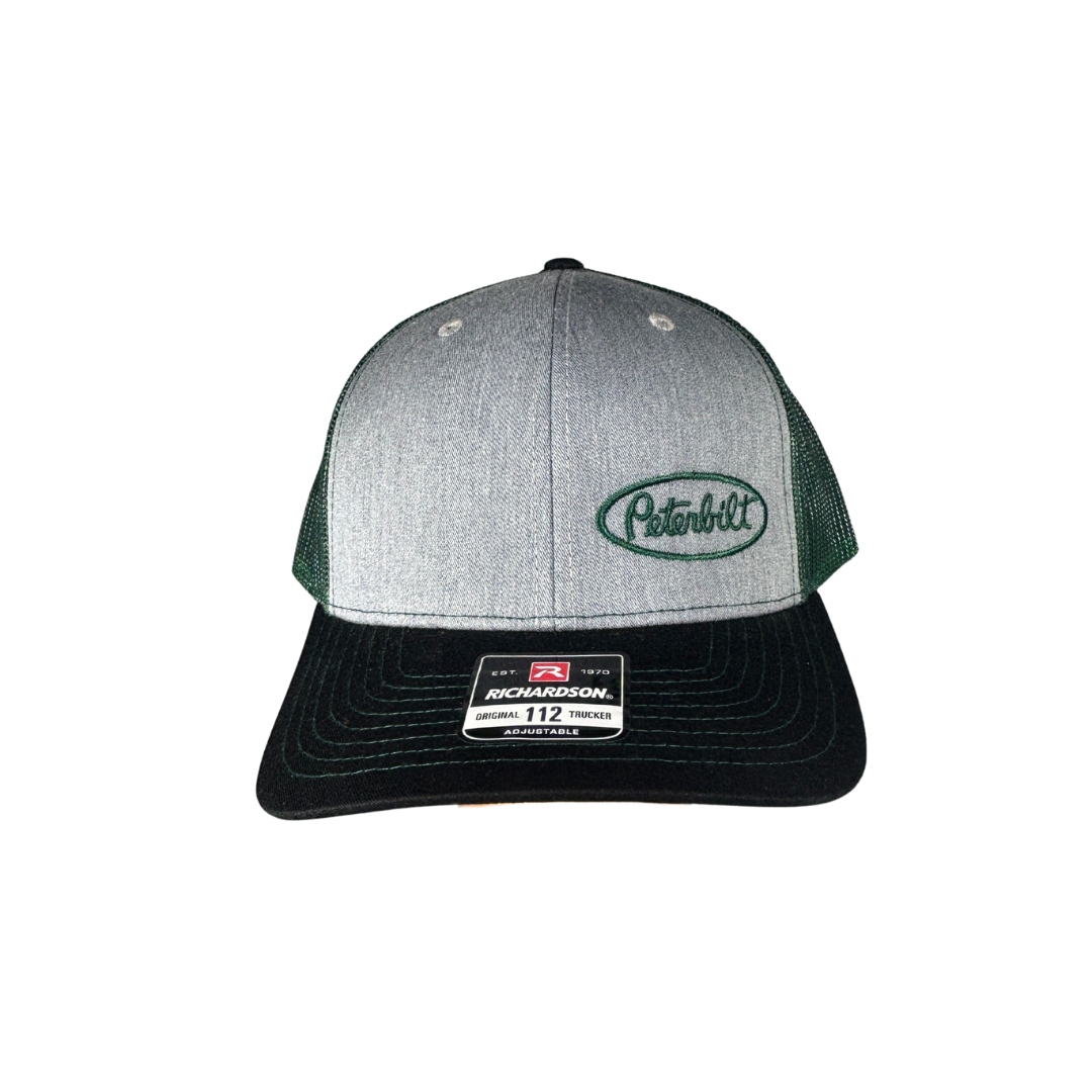Richardson 112 Gray Mesh Peterbilt Logo Green Mesh Trucker Cap