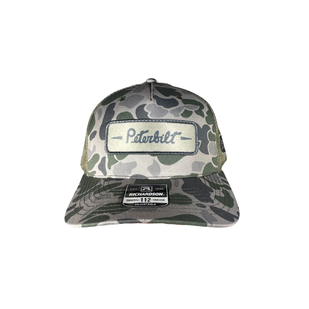 Richardson 112 Heritage Marsh Duck Camo Embroidered Peterbilt Patch Mesh Trucker Cap