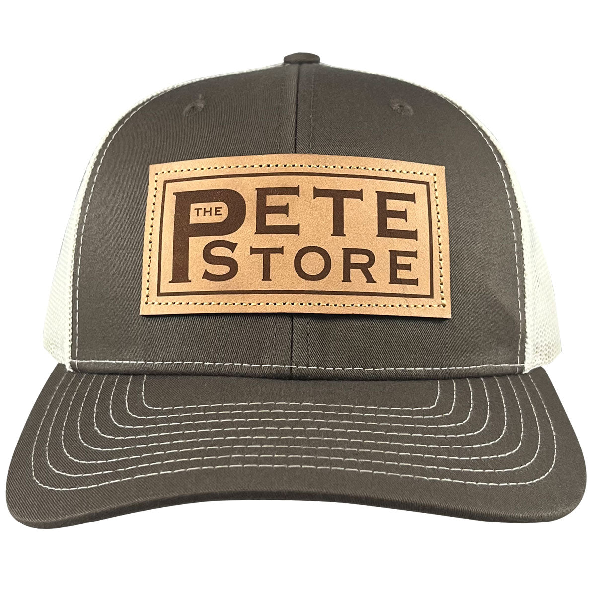 Brown and Khaki The Pete Store Leather Patched Logo Hat