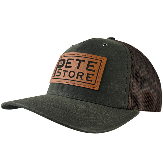 Classic Waxed Cotton Trucker Cap with Pete Store Leather Patch