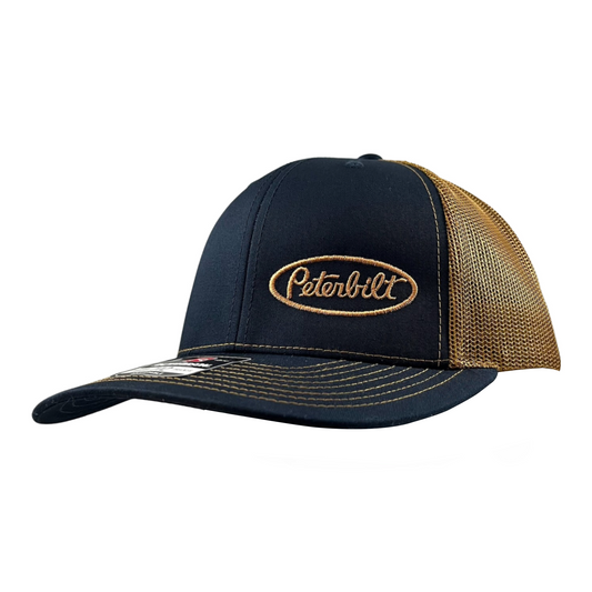 Classic Navy Blue and Gold Peterbilt logo Trucker Cap