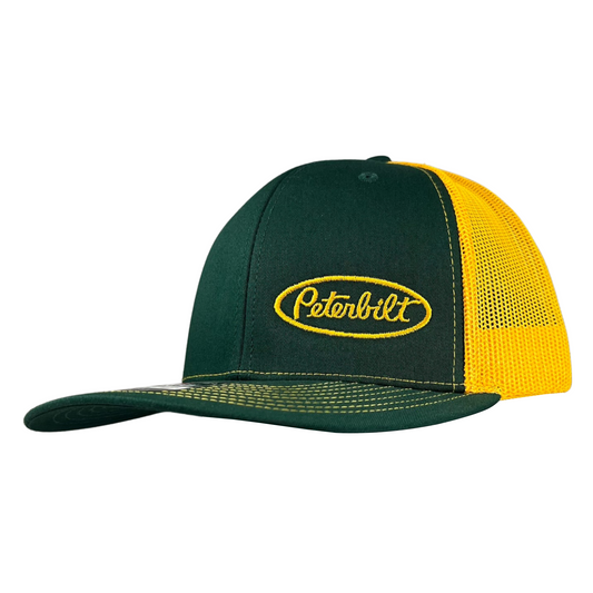 Classic Forest Green and Yellow Peterbilt logo Trucker Cap