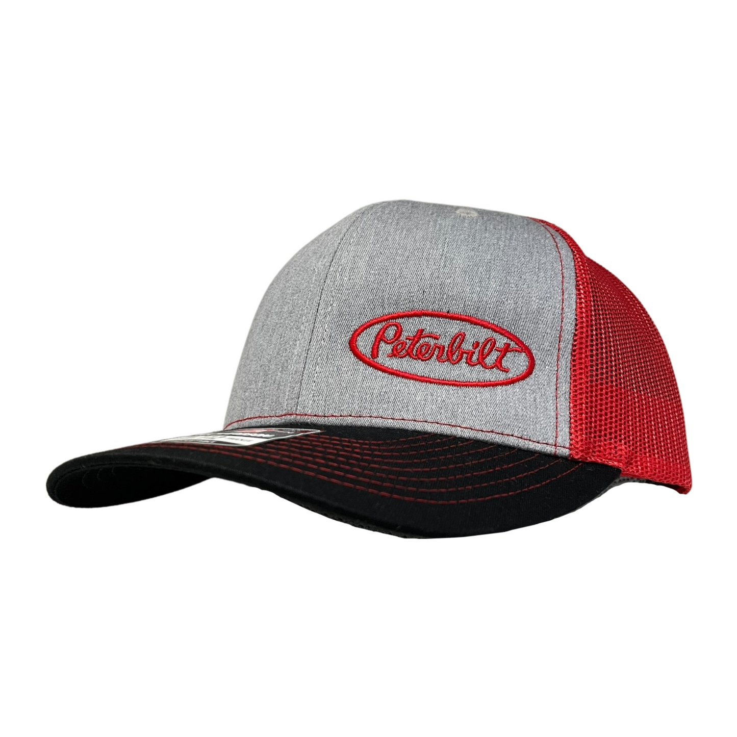 Classic Black, Gray, and Red Peterbilt Logo Trucker Cap