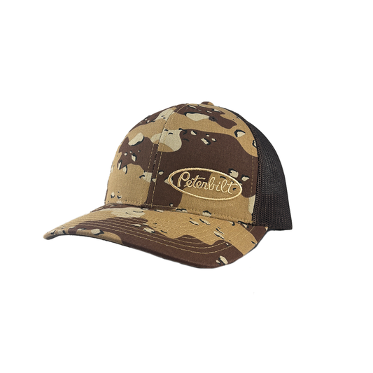 Desert Camo and Brown Peterbilt Logo with Mesh Trucker Cap