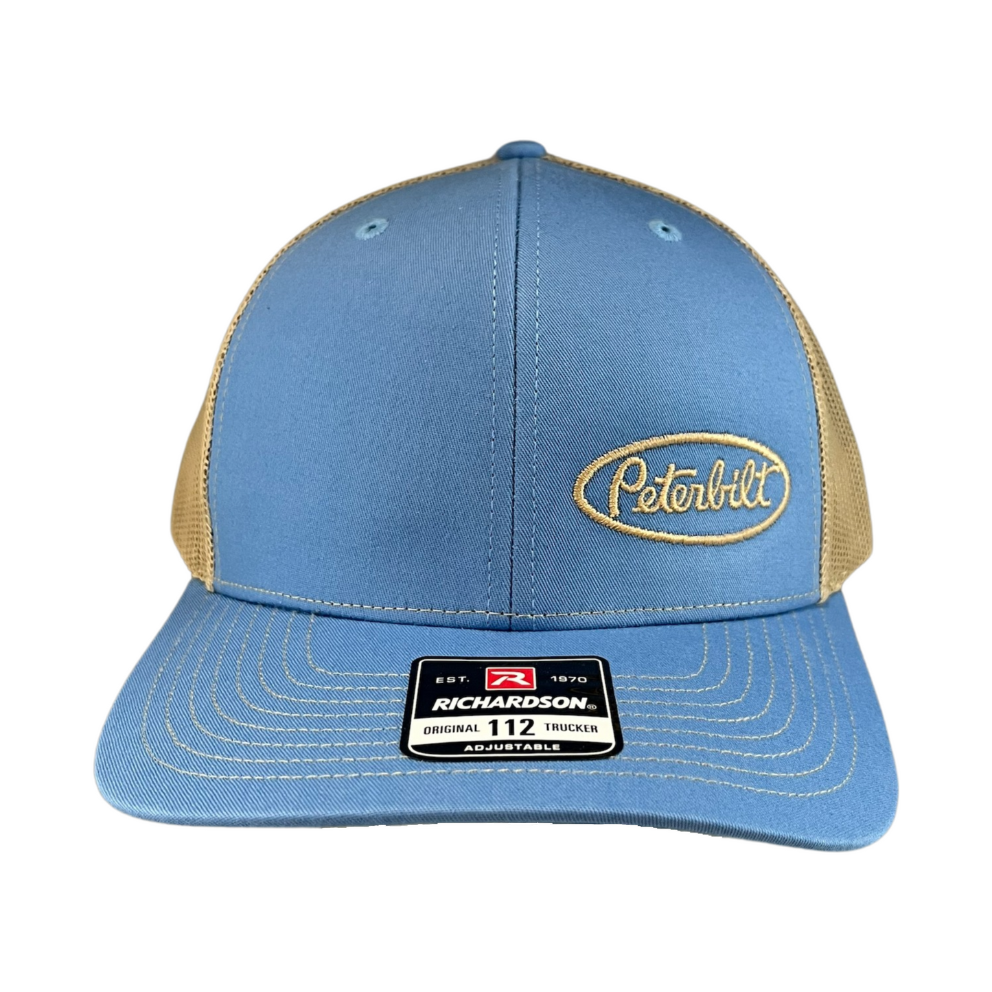 Classic Light Blue and Tan Peterbilt logo Trucker Cap