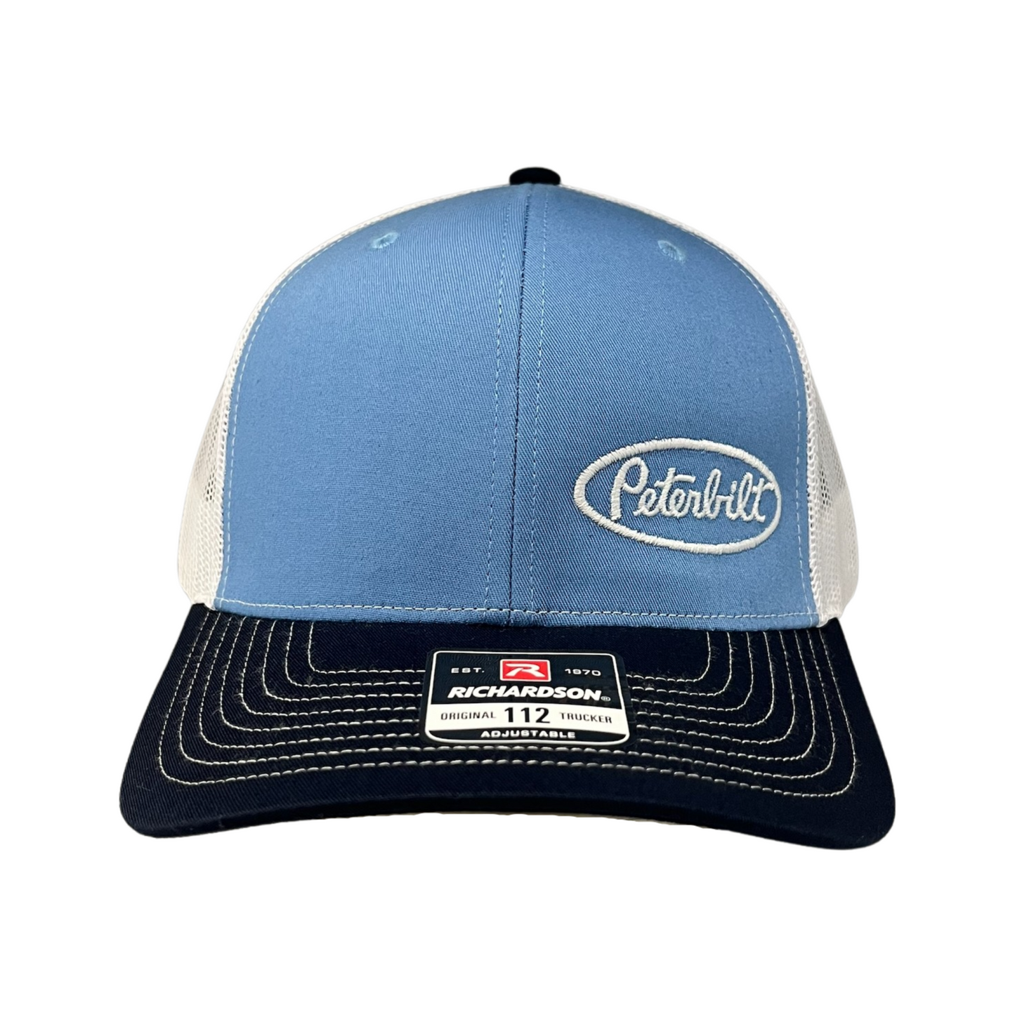 Classic Light Blue, Navy, and White Logo Trucker Cap