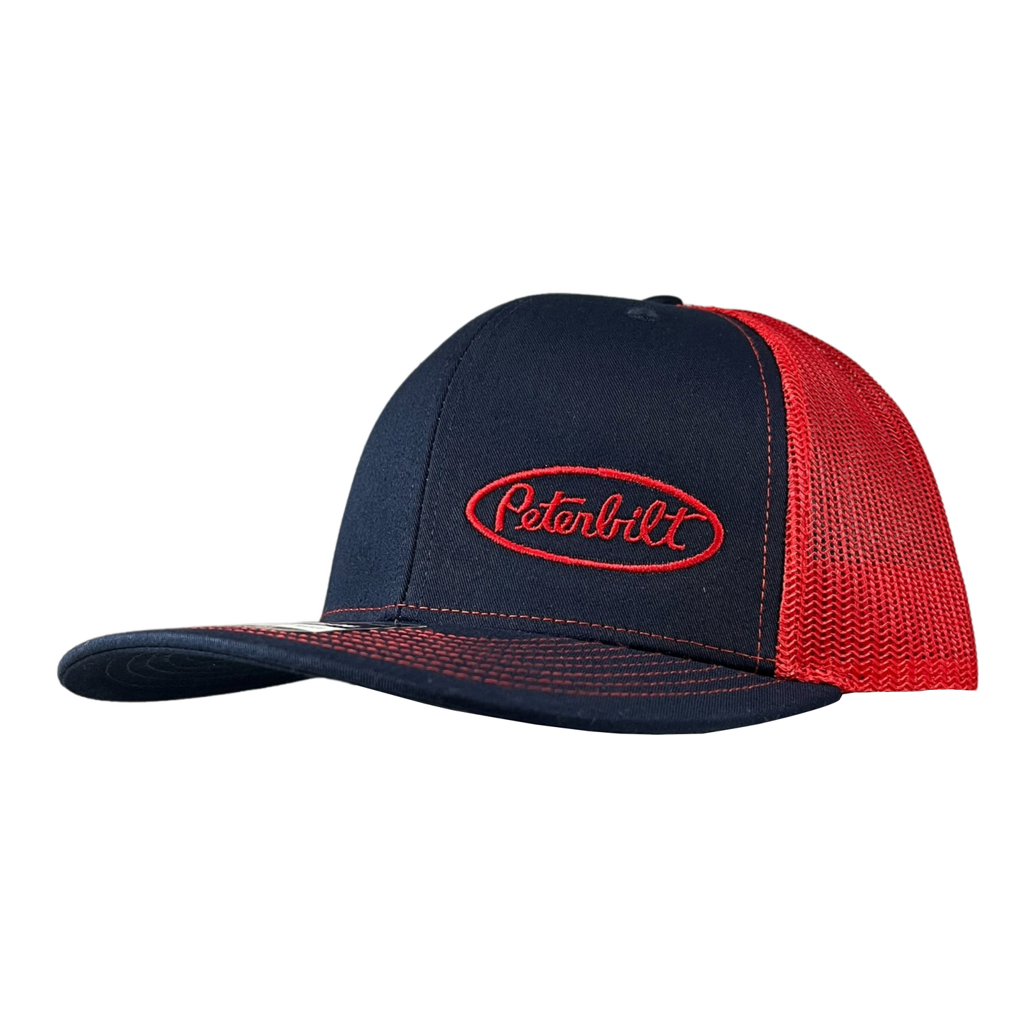 Classic Navy Blue and Red Peterbilt logo Trucker Cap