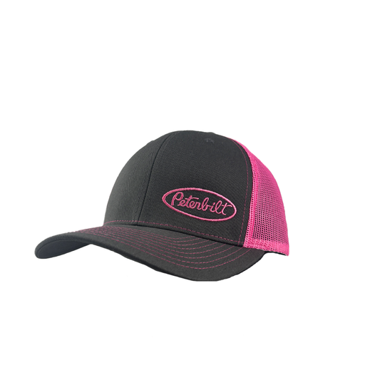 Classic Gray and Pink Peterbilt Logo with Mesh Trucker Cap