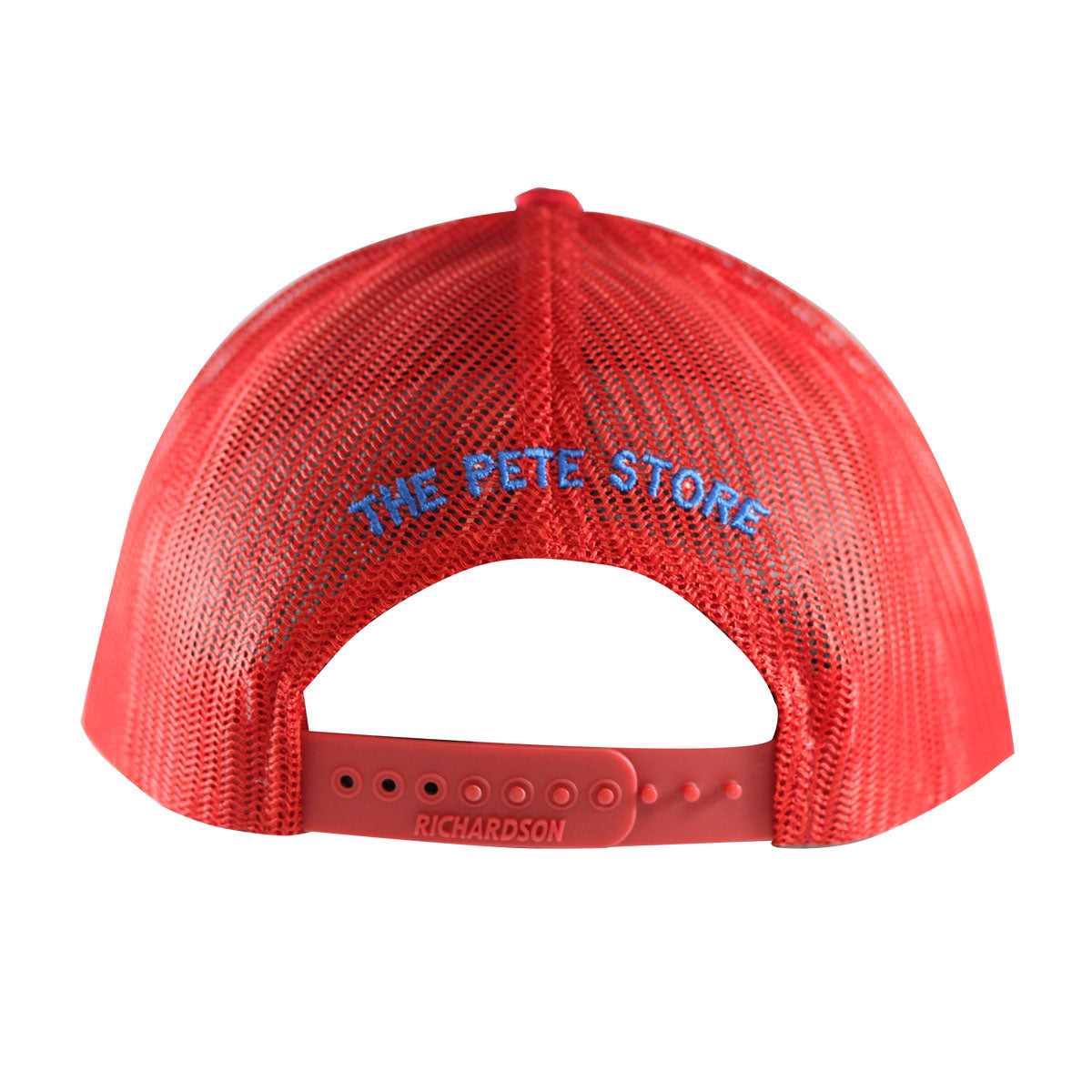 Classic Red Mesh Trucker Cap Blue Peterbilt Logo