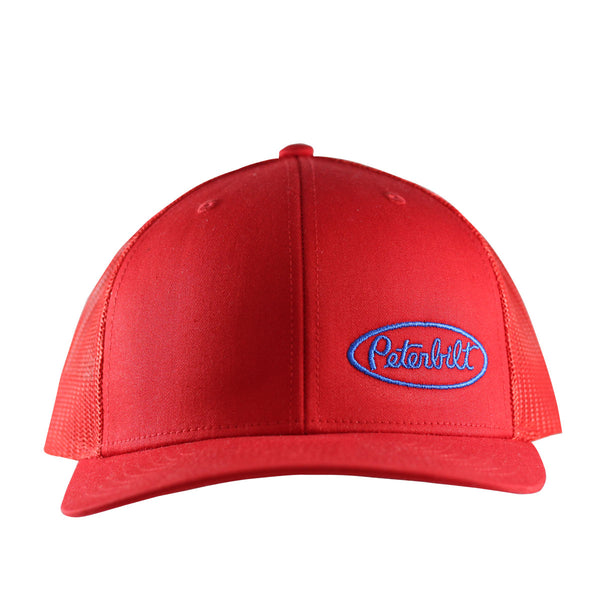 Classic Red Mesh Trucker Cap Blue Peterbilt Logo – THE PETE STORE