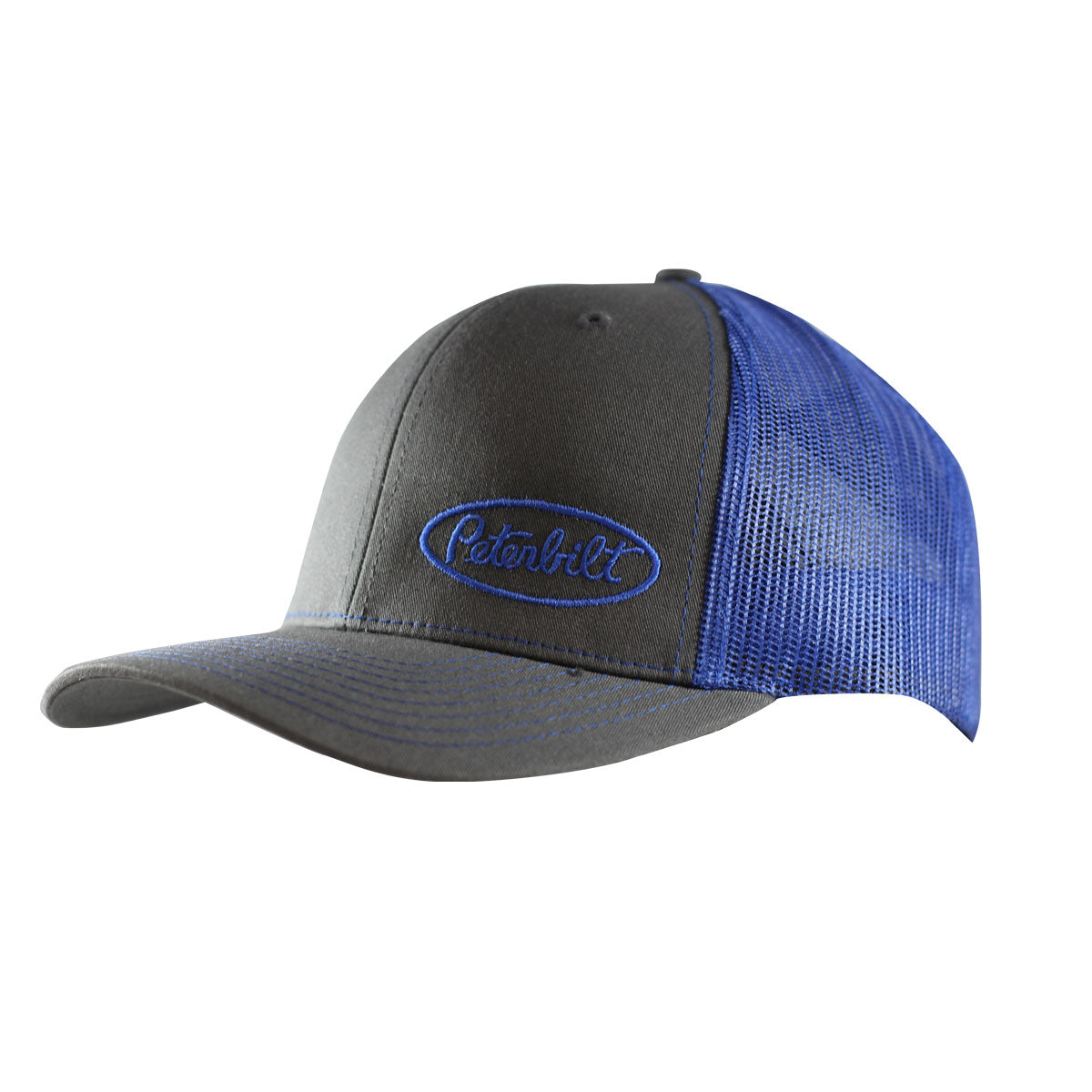 Peterbilt Classic Gray and Royal Blue Logo with Mesh Trucker Cap