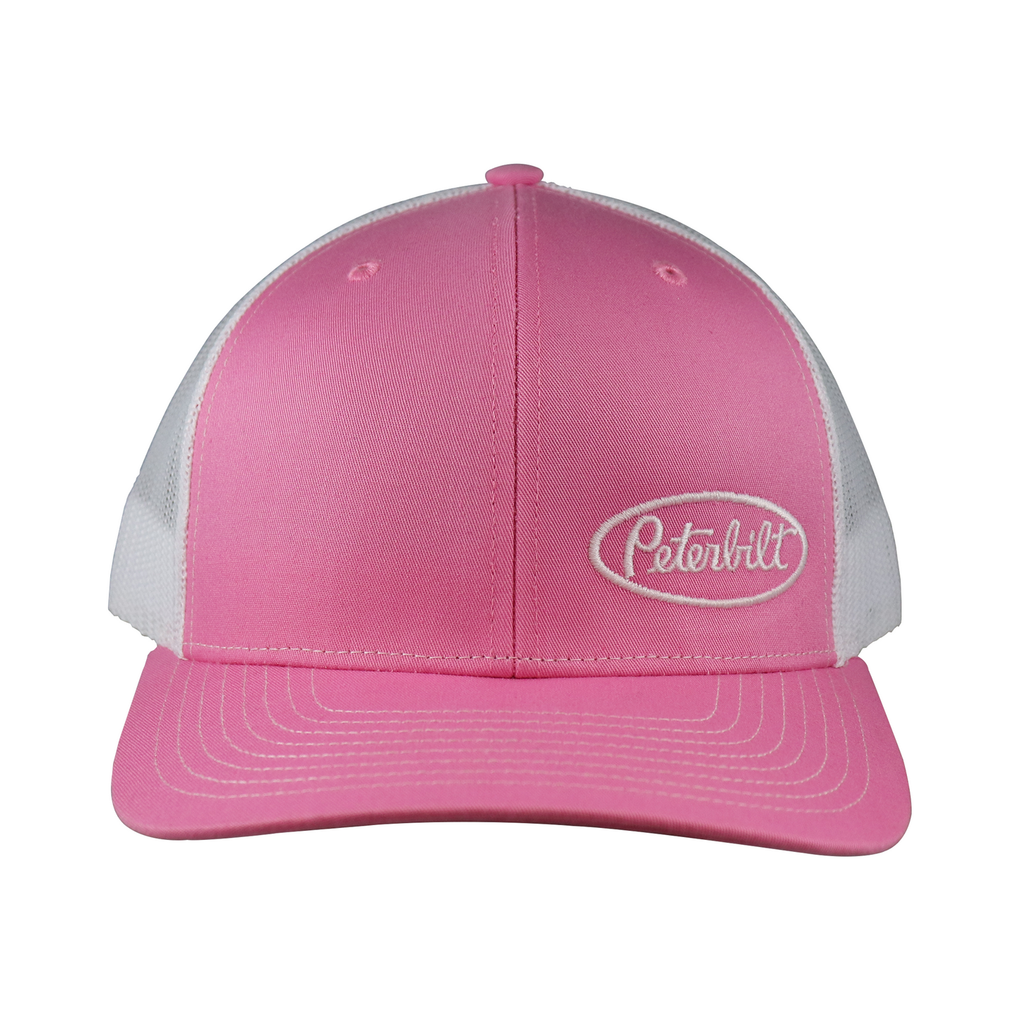 Classic Pink and White Mesh Peterbilt Logo Trucker Cap