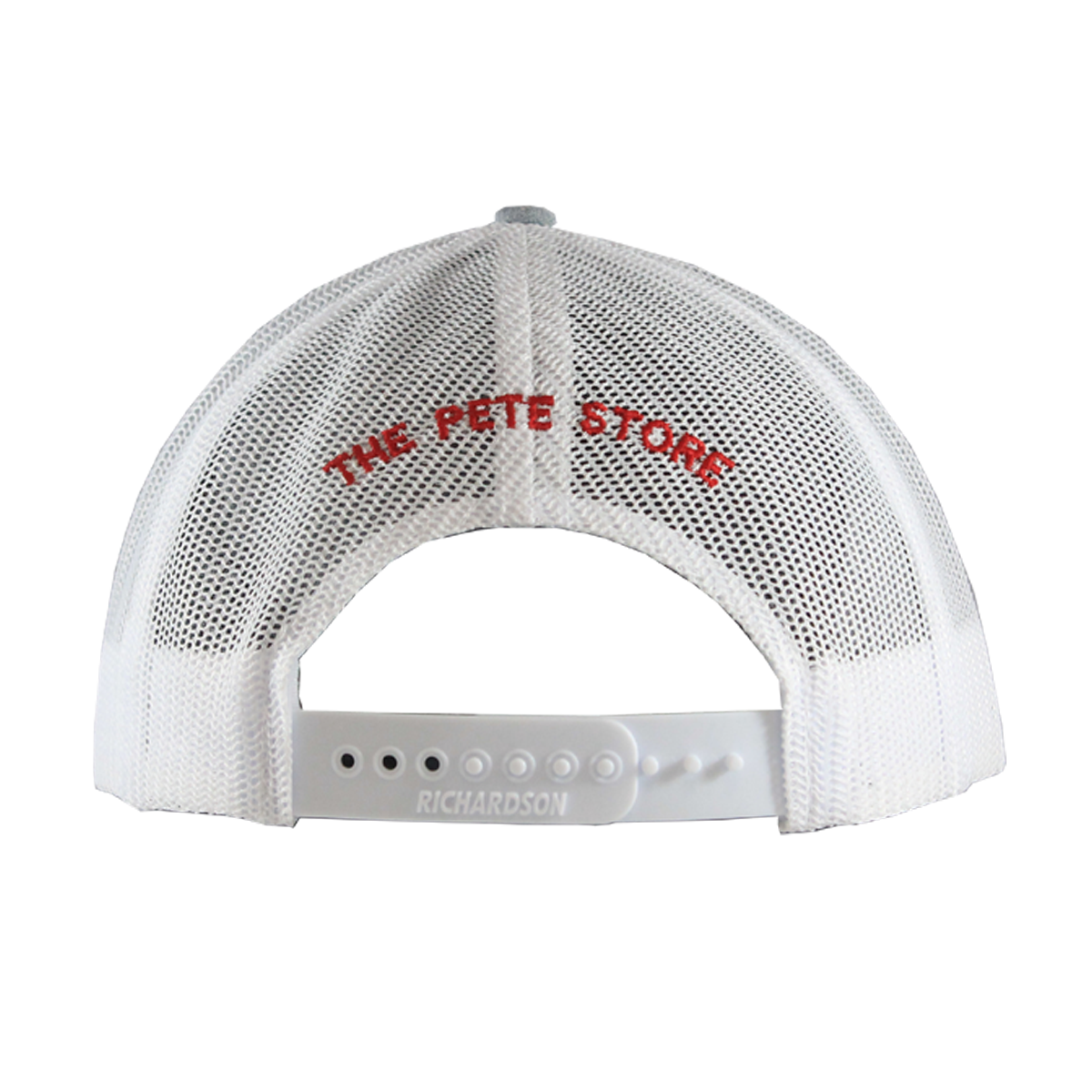Classic Gray and Red Hat with White Peterbilt Logo Mesh Trucker Cap