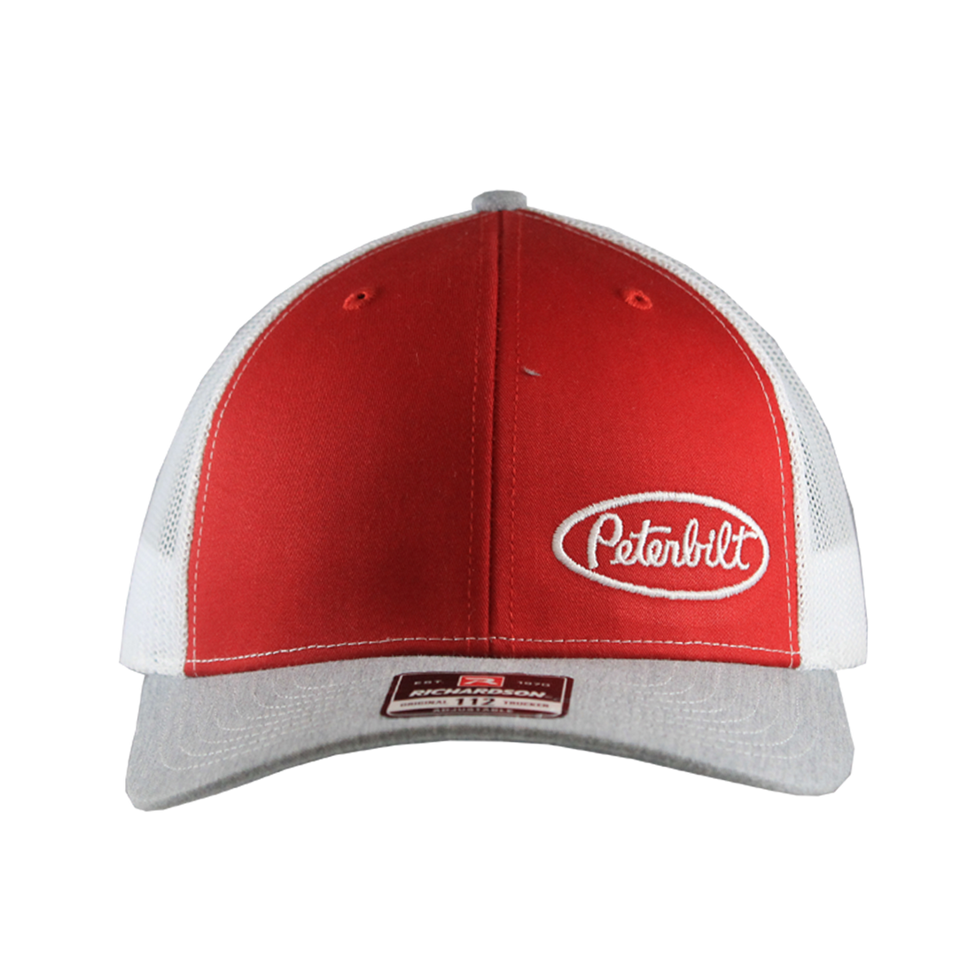 Classic Gray and Red Hat with White Peterbilt Logo Mesh Trucker Cap ...